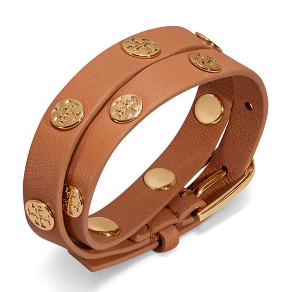 Tory Burch Bracelet- Wrap Logo Stud- Brown & Gold